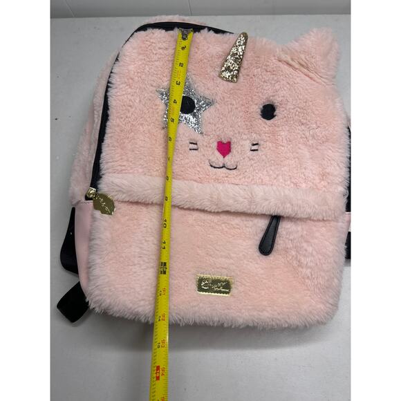 Luv Betsey Johnson Backback Plush Large Blush Pink Fuzzy Unicorn Tote Bag Purse - Picture 11 of 12